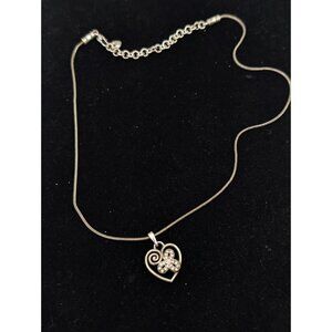 Brighton Snake Necklace Heart Pendant Rhinestone Clover/Flower Silver Tone